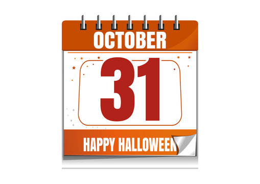 Halloween wall calendar. Holiday date. 31th October. Halloween illustration isolated on white background