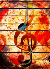 beautiful collage with hearts and music notes and music clefs, symbolizining the love to music.