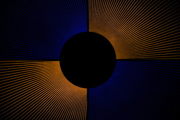 Line explosion on a dark blue and orange background with a circle