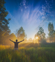 Enjoy majestic bright sunrise