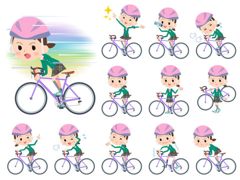 school girl Green Blazer ride on rode bicycle