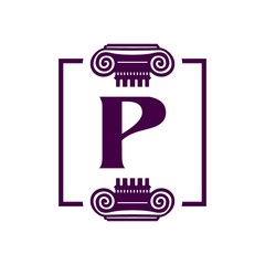 Alphabet P logo. Logo of law, attorney or judge in letter P