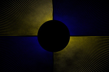 Line explosion on a dark blue and yellow background with a circle