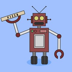 Flat Robot Bring Pizza Design