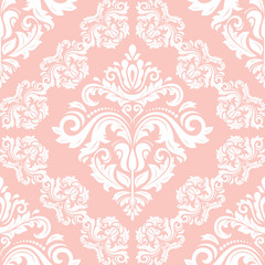 Seamless classic vector pink and white pattern. Traditional orient ornament
