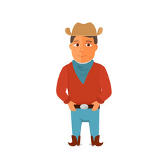 Cartoon cowboy character on white background. Vector