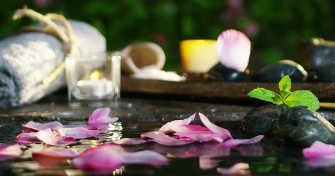 sauna and wellness relax in extreme slowmotion and romantic atmosphere