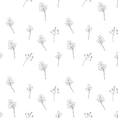 Seamless floral with abstract black and white flowers