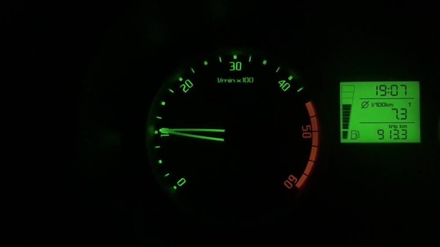 speedometer, cyclometer, tachometer sports car. Car instrument panel, showing rpm and high speed acceleration. 4K.