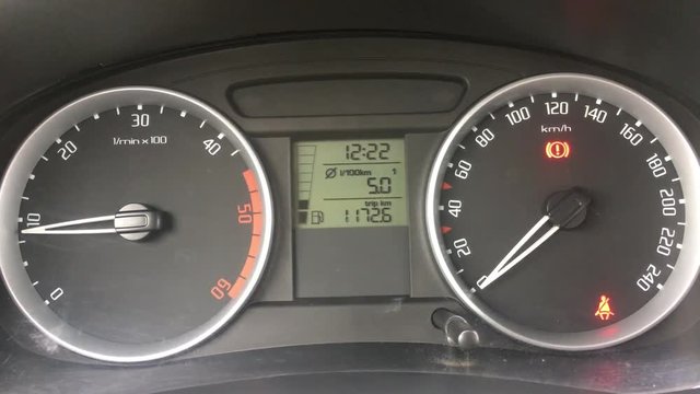 speedometer, cyclometer, tachometer sports car. Car instrument panel, showing rpm and high speed acceleration. 4K.