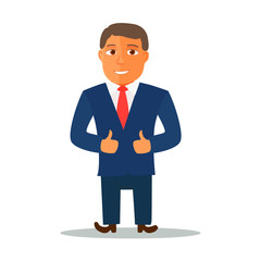Businessman Cartoon Character in Blue Suit. Vector