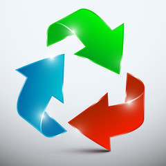 Vector Arrow. Red, Green and Blue 3D Arrows in Endless Circle