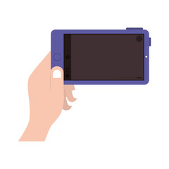 human hand taking a photo with camera of smartphone portable device. vector illustration