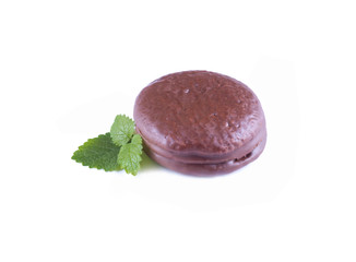 choco pie chocolate coated snacks isolated on white.   