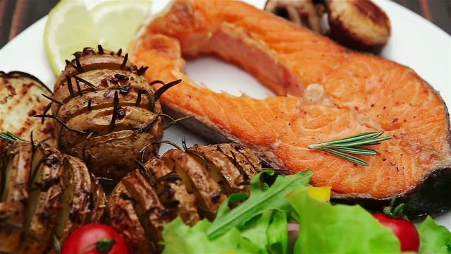 Crispy roasted salmon steak