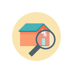 Flat Design Realty Icon Home with Magnifying Glass. Vector