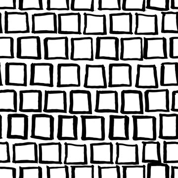 Squares seamless pattern.Seamless vector pattern.Traditional ethnic pattern. Brushwork by hand. Black and white vector image.