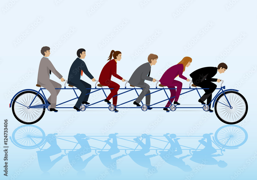 Wall mural Teamwork Concept, Group Of Business People Riding Bicycle. Vector Illustration, Graphic Design. For Web, Websites, App, Print, Presentation Templates, Mobile Applications, Promotional Materials