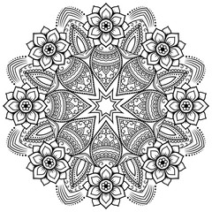 Vector henna tatoo mandala. Mehndi style.Decorative pattern in oriental style. Coloring book page.
