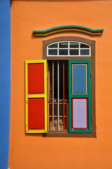 Colorful facade of building in Little India, Singapore