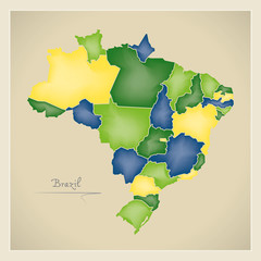 Brazil map artwork with national colors illustration