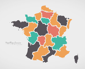 France map artwork color illustration modern
