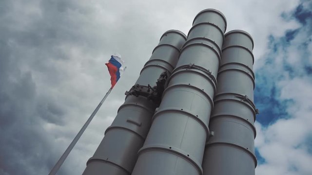 Russian anti-aircraft missile system of large and medium-range air defense missile system (ADMS). Slow mo, slo mo, 240fps, 250fps