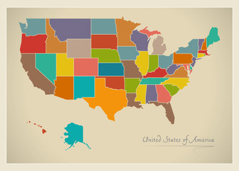 USA map artwork color illustration