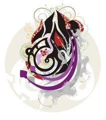 Fototapeta premium Grunge tribal spark. Stylization of the twirled textural spark with colorful splashes