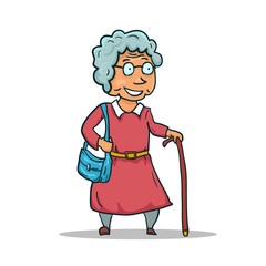 Cartoon Old Lady Character isolated on white background. Vector