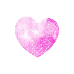 Watercolor pink heart with polka dots on a white background.