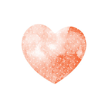 Watercolor red heart with polka dots on a white background. Vect