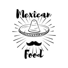 Sombrero and Mustache. Mexican Food theme. Design Element. Vector Illustration.