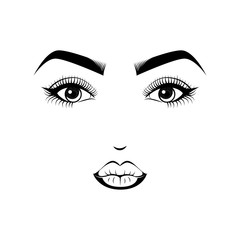 Female Lips, Eyes and Eyebrows. Beauty Industry Design Elements Vector