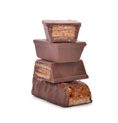 wafers in chocolate isolated on a white