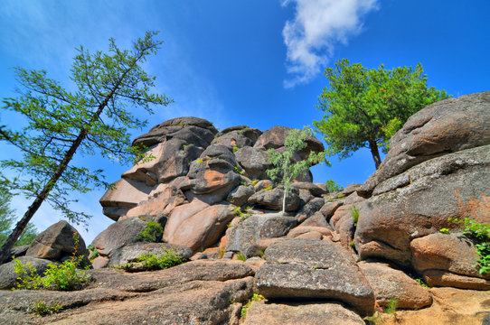 Rock formations in the Stolby reserve in of vicinities of Krasnoyarsk

