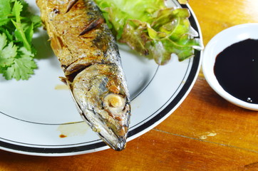 fried Saba fish and vegetable with sweet black soy sauce