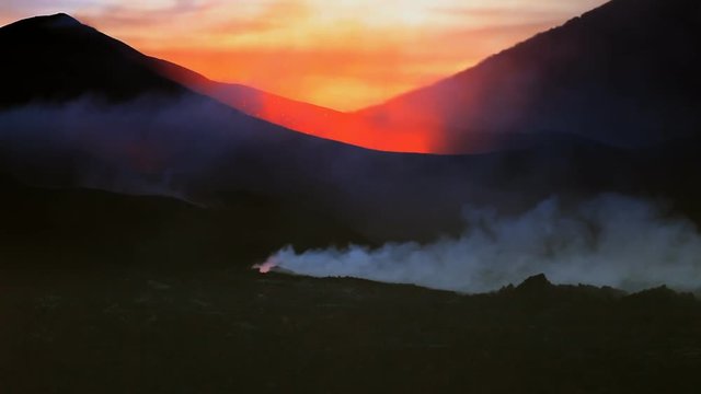 Volcanic eruption Tolbachik, lava flow, Russia, Kamchatka