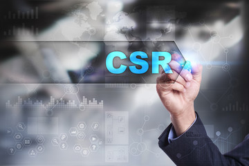 Business is drawing on virtual screen. csr concept.