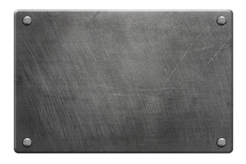 Brushed metal plate on white background