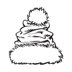 red Santa Claus hat, sketch style vector illustration isolated on white background. Collection of traditional Santa Clause cap, Xmas celebration