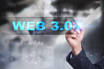 Business is drawing on virtual screen. web 3.0 concept.