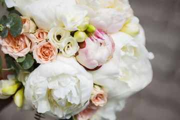 pink and white peonies wedding bouquet