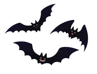 Cute flying Bats in flat cartoon style.