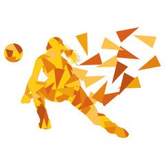 Volleyball player woman silhouette made of polygon fragments vec