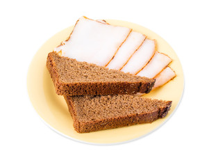 Sliced pork lard fat with rye bread.