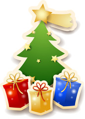 Christmas tree with gifts on white background