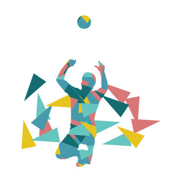Volleyball player man silhouette made of polygon fragments vecto