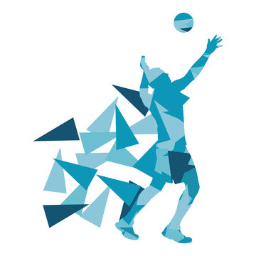 Volleyball player man silhouette made of polygon fragments vecto