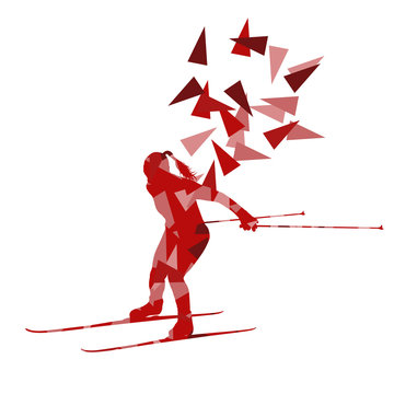 Female woman skiing vector background winter abstract sport illu